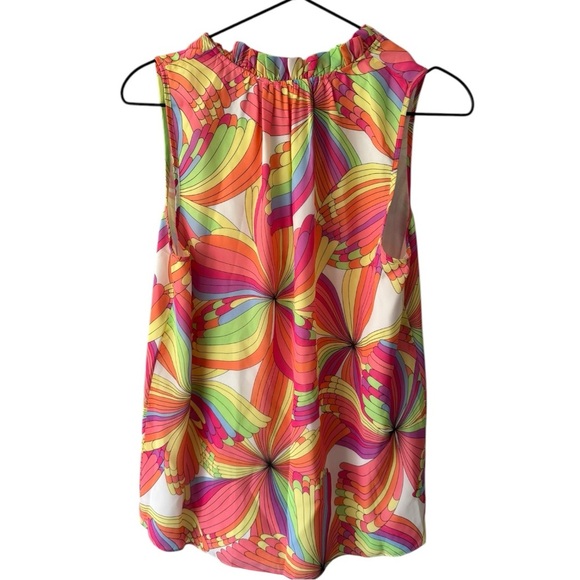 Trina Turk‎ Verbenia Sleeveless Abstract-Print Ruffle Top Medium Pink Orange - Picture 5 of 7